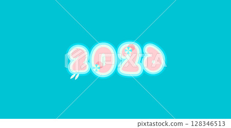 2026 Numbers in Summer Candy Style with Lollipops Aqua Background for Kids Party Printables, Holiday Greetings, Seasonal Stickers, New Years and Xmas Design Projects. Vector Illustration 128346513
