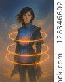 little girl in night sky 128346602