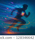 composite image of fit man running on a skateboard 128346642
