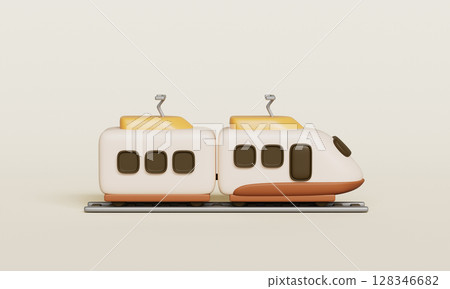 Cartoon Style Travel Train on Rails. 3D Rendering. Cartoon Style Travel Train on Rails. 3D Rendering. 128346682