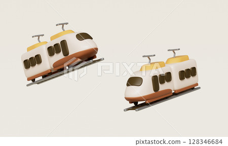 Cartoon Style Travel Train on Rails. 3D Rendering. Cartoon Style Travel Train on Rails. 3D Rendering. 128346684