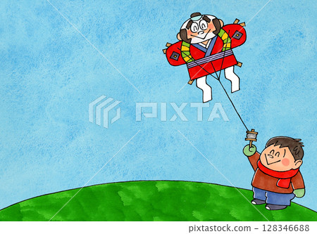 男孩放風箏複製空間（藍天） 128346688