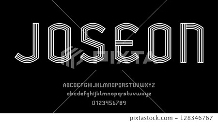 Set of alphabets font letters and numbers modern abstract design with lines vector illustration 128346767