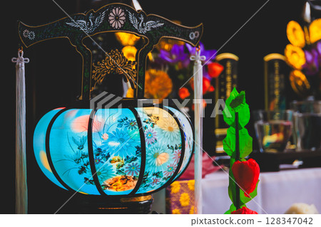 Buddhist altar and Obon decorations 128347042