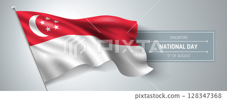 Singapore happy national day greeting card, banner vector illustration 128347368