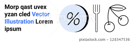Percent symbol circled in blue, vertical fork, and pair of cherries. Ideal for financial, culinary, educational, marketing, health, promotional, and infographic themes. Landing page Percent symbol circled in blue, vertical fork, and pair of cherries. Ideal for financial, culinary, educational, marketing, health, promotional, and infographic themes. Landing page 128347536