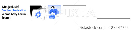 Gear icon inside folder, person reading book. Ideal for technology tutorials, educational content, gadget reviews, online courses, tech news, user guides, landing page Gear icon inside folder, person reading book. Ideal for technology tutorials, educational content, gadget reviews, online courses, tech news, user guides, landing page 128347754