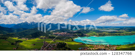 Beautiful natural landscape of the Alps. Forggensee and Schwangau, Germany, Bavaria Beautiful natural landscape of the Alps. Forggensee and Schwangau, Germany, Bavaria 128347766