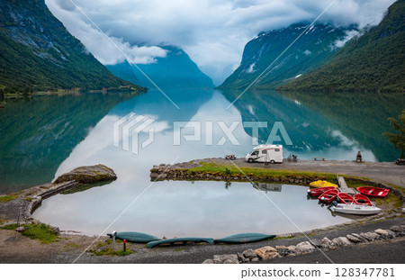 Family vacation travel RV, holiday trip in motorhome, Caravan car Vacation. 128347781