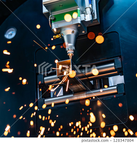 CNC Laser and gas cutting of metal, modern industrial technology. CNC Laser and gas cutting of metal, modern industrial technology. 128347804