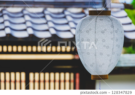 Image of the New Year's Bon festival with white lanterns hanging at the entrance Image of the New Year's Bon festival with white lanterns hanging at the entrance 128347829