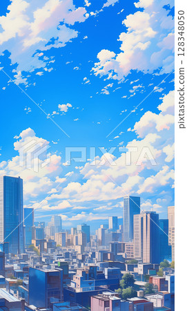 充滿復古色彩的現代城市景觀,藍天白雲的對比十分美麗 充滿復古色彩的現代城市景觀,藍天白雲的對比十分美麗 128348050