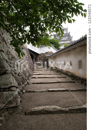 Slope inside Himeji Castle, Hyogo Prefecture, Japan Slope inside Himeji Castle, Hyogo Prefecture, Japan 128348071