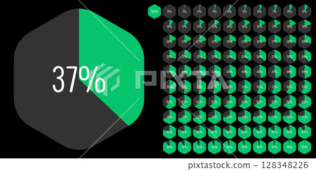Set of hexagon percentage diagrams meters from 0 to 100 128348226