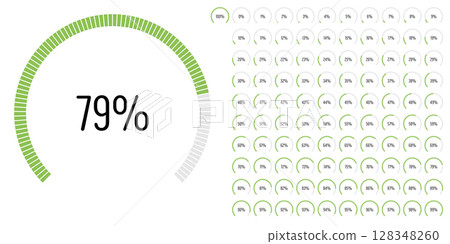 Set of circular sector arc percentage diagrams meters progress bar from 0 to 100 ready-to-use for web design, user interface UI or infographic - indicator with green 128348260