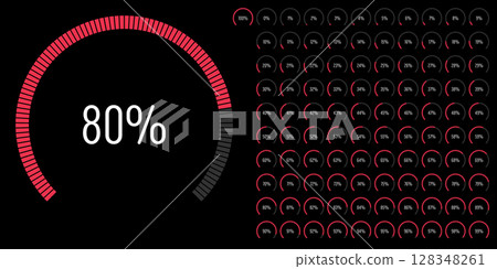 Set of circular sector arc percentage diagrams meters progress bar from 0 to 100 ready-to-use for web design, user interface UI or infographic - indicator with red Set of circular sector arc percentage diagrams meters progress bar from 0 to 100 ready-to-use for web design, user interface UI or infographic - indicator with red 128348261