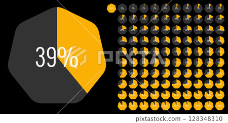 Set of heptagon percentage diagrams meters from 0 to 100 128348310