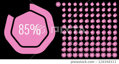 Set of heptagon percentage diagrams meters from 0 to 100 ready-to-use for web design, user interface UI or infographic - indicator with pink Set of heptagon percentage diagrams meters from 0 to 100 ready-to-use for web design, user interface UI or infographic - indicator with pink 128348311