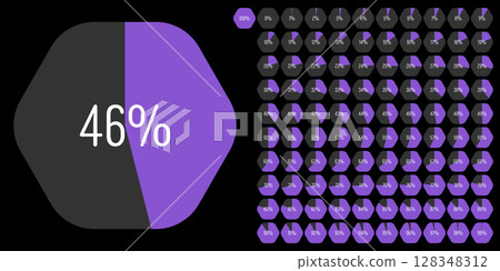 Set of hexagon percentage diagrams meters from 0 to 100 Set of hexagon percentage diagrams meters from 0 to 100 128348312