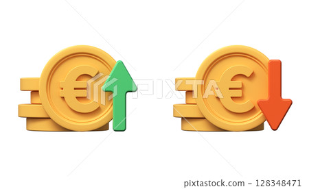 3d euro coins with up and down arrows. The rise and fall of the euro 3d euro coins with up and down arrows. The rise and fall of the euro 128348471