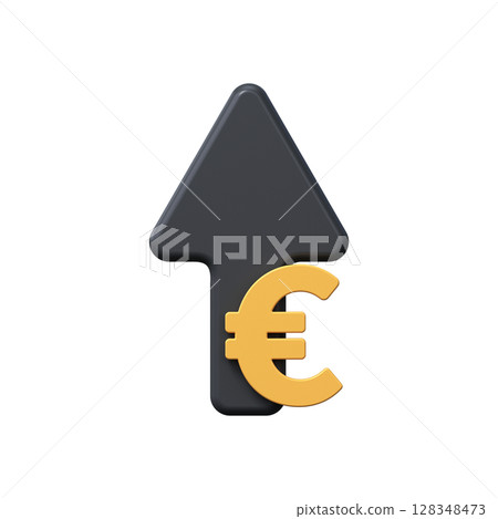 3D euro symbol with an up arrow. Economy, finance or currency growth icon 3D euro symbol with an up arrow. Economy, finance or currency growth icon 128348473