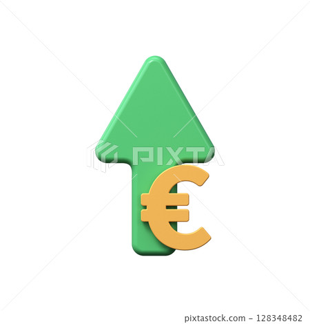 3D rendering of green arrow and euro coins. Financial growth concept. 128348482