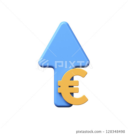 Symbol of money and profit. 3d arrow up with euro sign 128348498