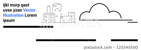 Simple cityscape with buildings, large cloud, and decorative lines. Minimalistic text elements and ample white space. Ideal for website backgrounds, presentations, infographics, marketing materials Simple cityscape with buildings, large cloud, and decorative lines. Minimalistic text elements and ample white space. Ideal for website backgrounds, presentations, infographics, marketing materials 128348500