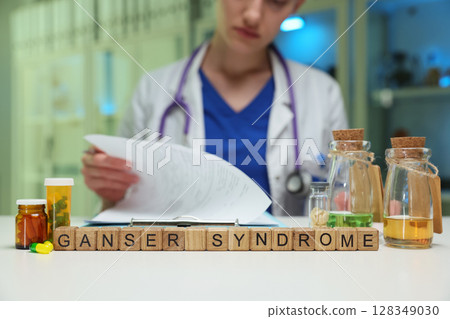 Ganser Syndrome is examined in a medical context, alongside elements related to treatment and care Ganser Syndrome is examined in a medical context, alongside elements related to treatment and care 128349030