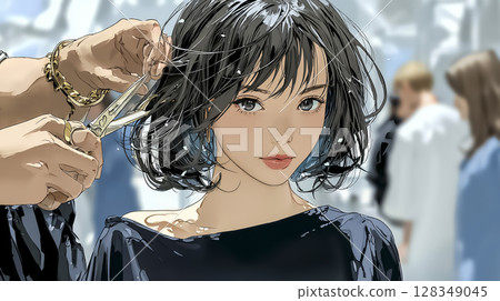 一名擔任理髮模特兒的女性的插圖素材 128349045