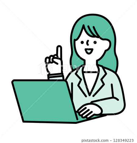 Image illustration of a smiling business woman having an online conversation 128349223