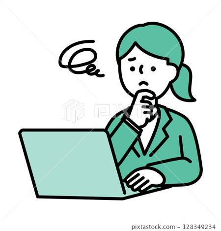 操作電腦時擔心的女商人的插圖素材 128349234