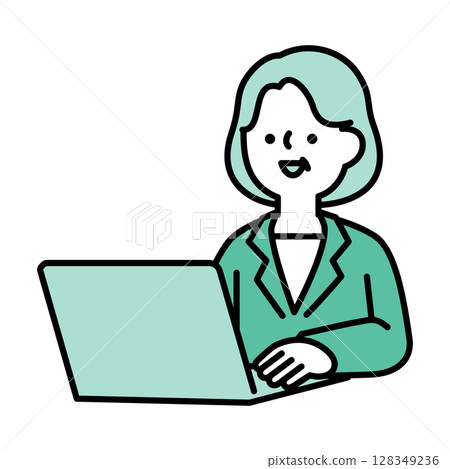 一位中年婦女在筆記型電腦上工作的插畫素材 一位中年婦女在筆記型電腦上工作的插畫素材 128349236