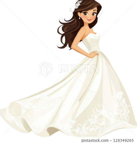 Woman in a white dress on a white background 128349265