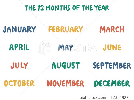 手寫英文月份名稱套裝（12個月）軟式｜復古色 128349271