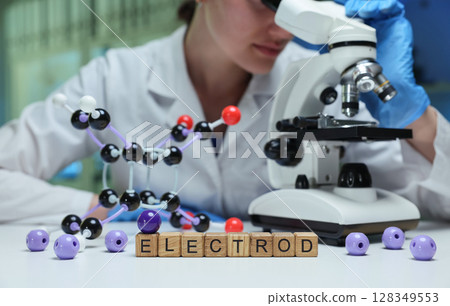 Engaging in scientific research employing microscopy and utilizing molecular models in the lab 128349553