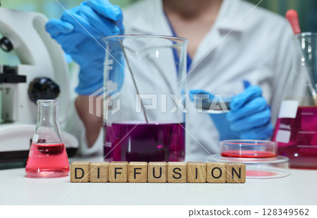 Exploring the diffusion process in a lab with colorful solutions to enhance understanding Exploring the diffusion process in a lab with colorful solutions to enhance understanding 128349562