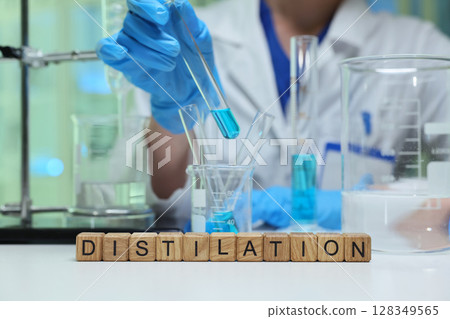 The Laboratory Distillation Process Utilizes Test Tubes and Various Equipment for Analysis The Laboratory Distillation Process Utilizes Test Tubes and Various Equipment for Analysis 128349565