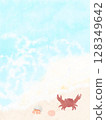 Illustrated background material of a sandy beach with crabs and hermit crabs 128349642