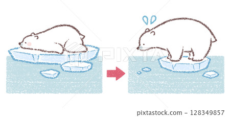 北極熊和全球暖化導致的冰川融化 128349857