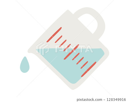 Illustration of a measuring cup pouring water 128349916