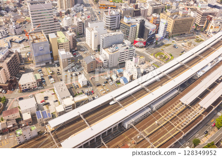 Aerial view of Hamamatsu Station and the Shinkansen 128349952