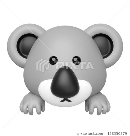 3D render of a cute cartoon koala bear peeking. Adorable grey koala head with big ears, black nose, and paws, perfect for kids themes or animal designs. 3D render of a cute cartoon koala bear peeking. Adorable grey koala head with big ears, black nose, and paws, perfect for kids themes or animal designs. 128350279