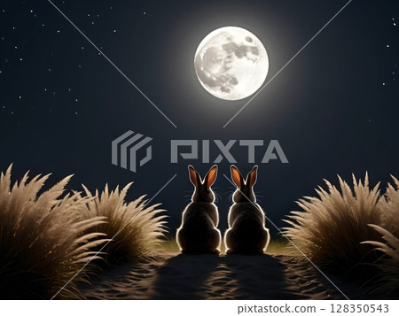 Image of a rabbit watching the moon 128350543