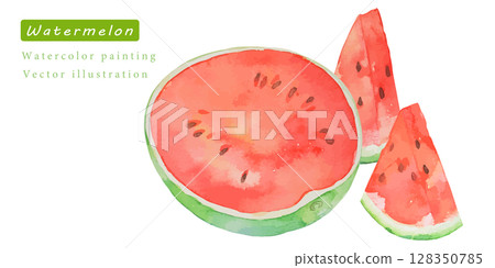 Vector illustration of cut watermelon painted in watercolor 128350785