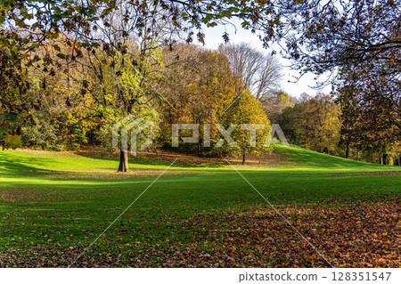 Autumn view of the Luitpold park near Olympic Park in Munich, Bavaria, Germany Autumn view of the Luitpold park near Olympic Park in Munich, Bavaria, Germany 128351547