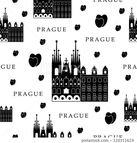 Prague city, black and white seamless pattern Prague city, black and white seamless pattern 128351629