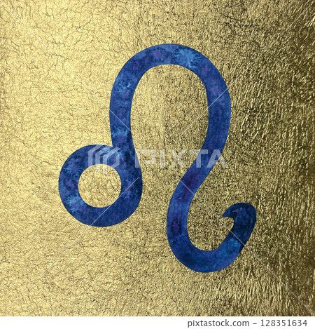 Blue Leo zodiac symbol with starry sky texture on golden aged gold foil background. Watercolor template for zodiac calendar, astrology design, cards, horoscopes, label, logo, gift, wallpapers Blue Leo zodiac symbol with starry sky texture on golden aged gold foil background. Watercolor template for zodiac calendar, astrology design, cards, horoscopes, label, logo, gift, wallpapers 128351634