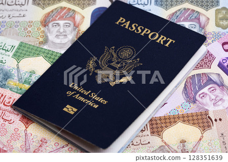 American passport on Omani rial American passport on Omani rial 128351639
