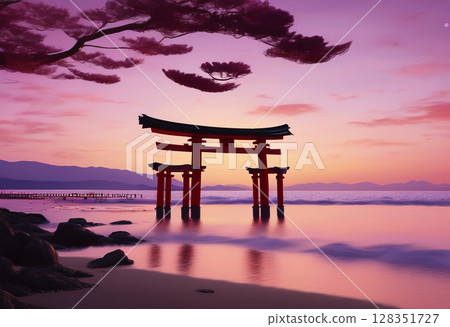 A red torii gate in the sunset 128351727